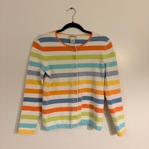 Orvis Orange and Blue Striped Cardigan